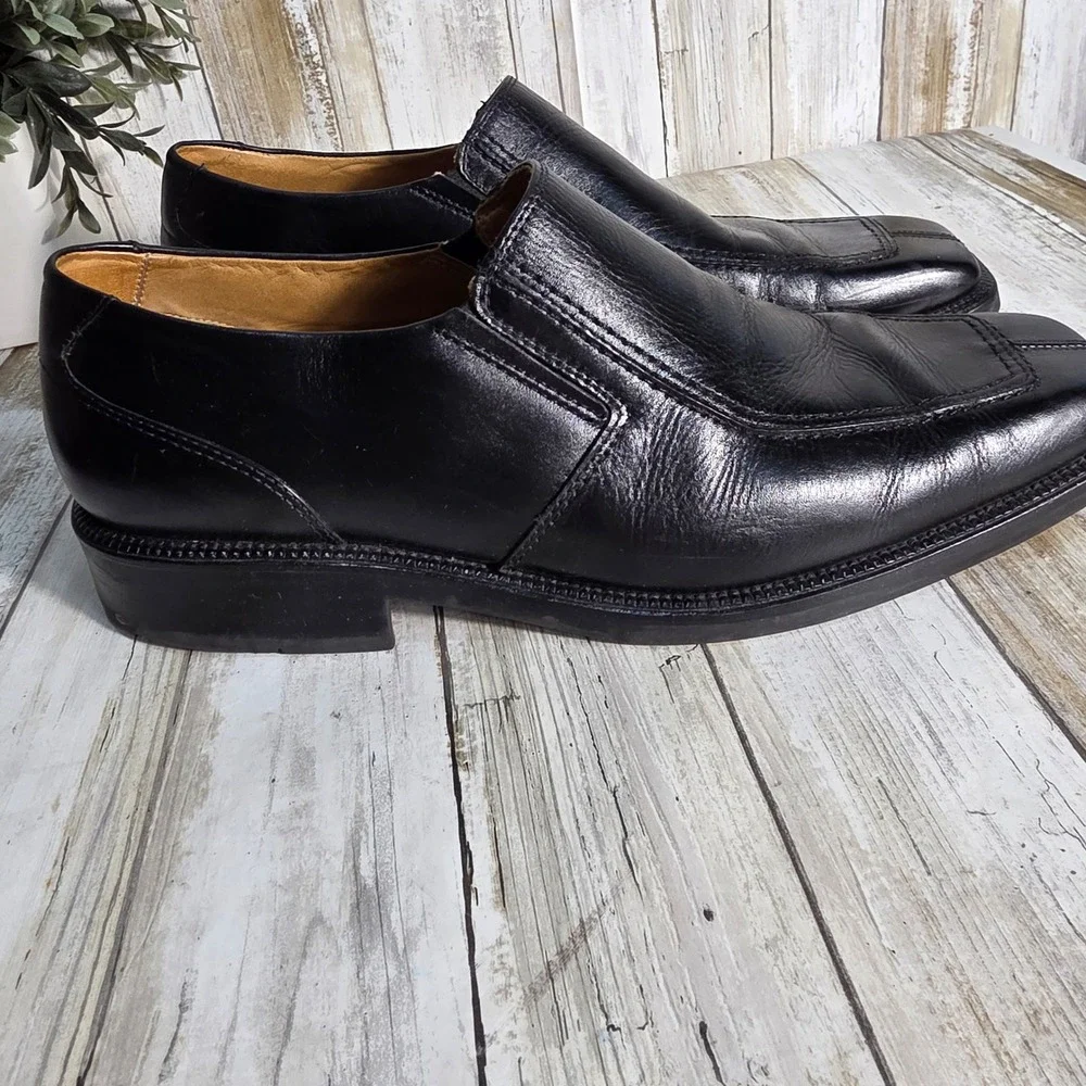 Apt 9 Walker Mens Black Leather Slip On Square Toe Dress Loafers Shoes 9.5 M